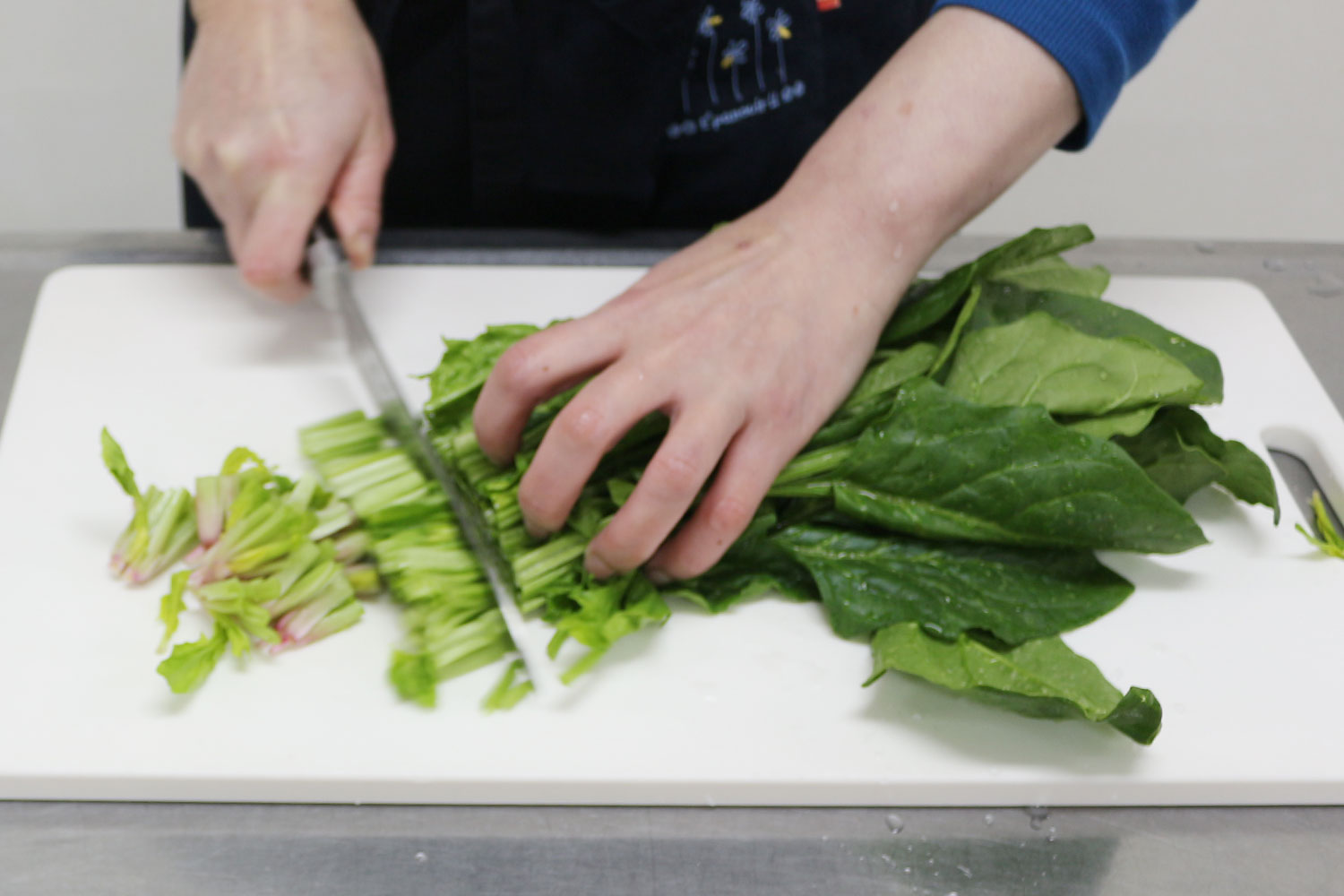 ほうれん草を切る